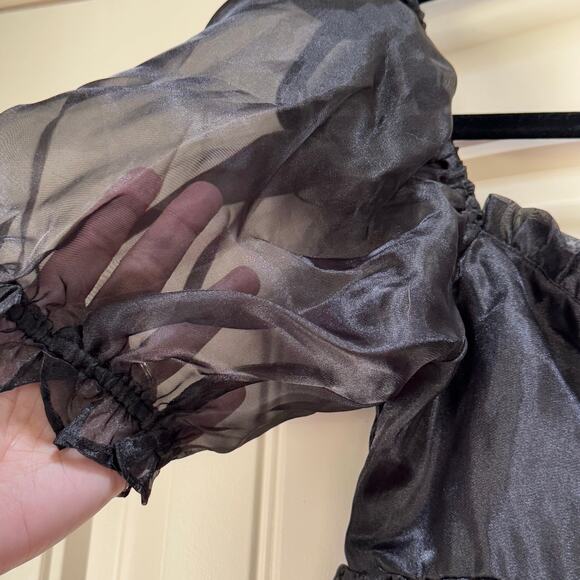 Mable Organza Black Off Shoulder Mesh Puff Sleeves Lined Witchy Goth Halloween M - Picture 5 of 11